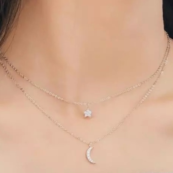 sterling silver long star moon choker necklaces - Picture 5 of 5